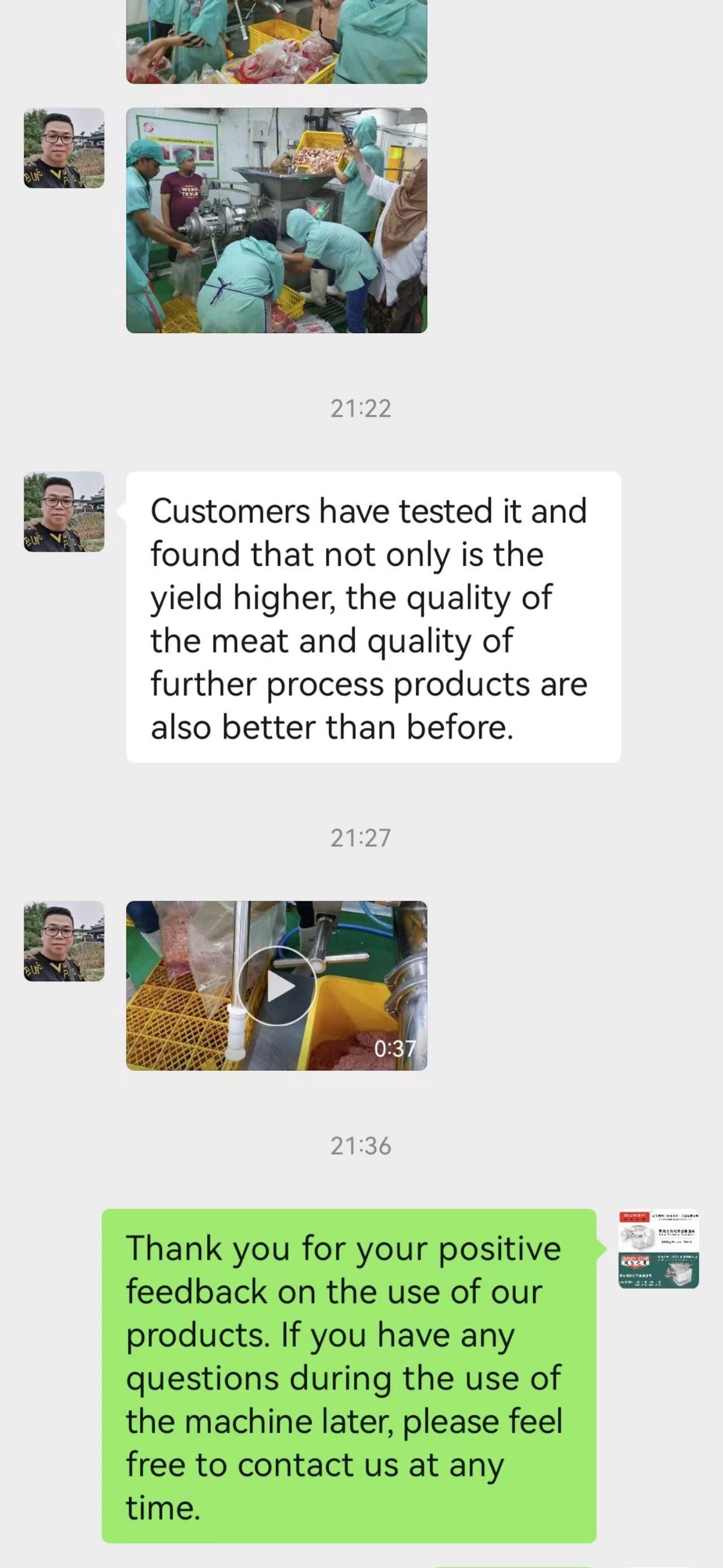 Comentarios de los clientes sobre la máquina procesadora de carne.
